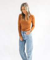 Basic Scoop Long Sleeve Top - Ginger nut