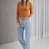 Basic Scoop Long Sleeve Top - Ginger nut