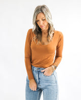 Basic Scoop Long Sleeve Top - Ginger nut