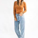 Basic Scoop Long Sleeve Top - Ginger nut