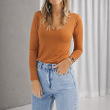 Basic Scoop Long Sleeve Top - Ginger nut
