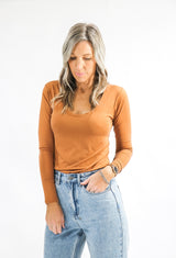 Basic Scoop Long Sleeve Top - Ginger nut
