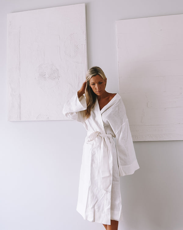 OS Linen Robe Long - White