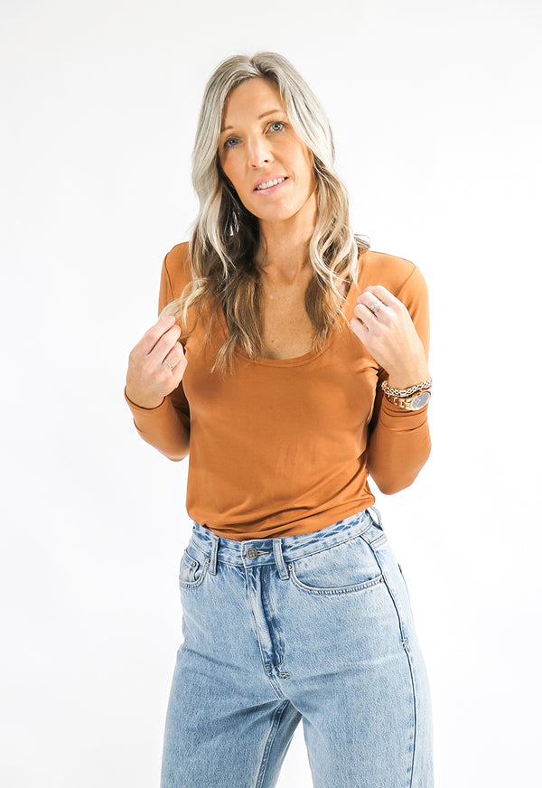 Basic Scoop Long Sleeve Top - Ginger nut